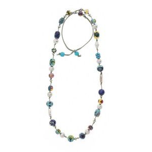 Hand painted ceramic bead necklace